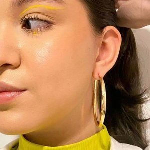 NEW 18K Gold Plated Chunky‎ Big Circle Drop Hoop Earrings 2 1/4”